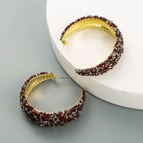 2/$21 Red Trendy Sparkle Hoop Earrings - Picture 2 of 5